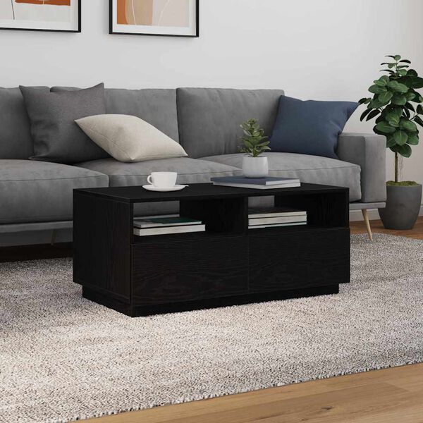 vidaXL Coffee Table with LED Lights Black Oak 90x49x40 cm
