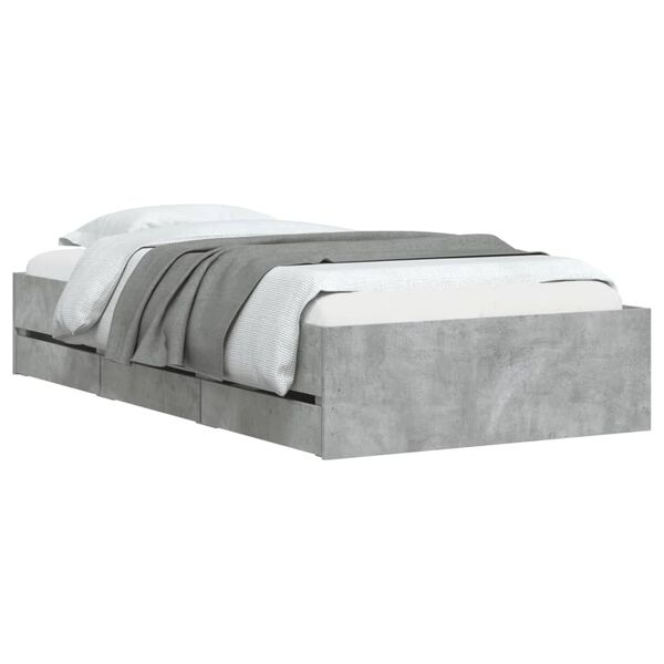 vidaXL Bed Frame with Drawers without Mattress Concrete Grey 90x200 cm