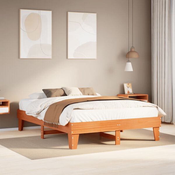 vidaXL Bed Frame without Mattress Wax Brown 150x200 cm King Size Solid Wood Pine