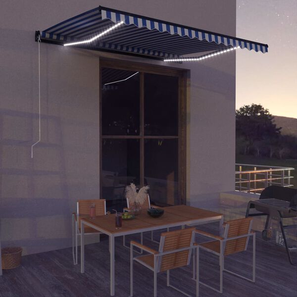 vidaXL Manual Retractable Awning with LED 400x300 cm Blue and White