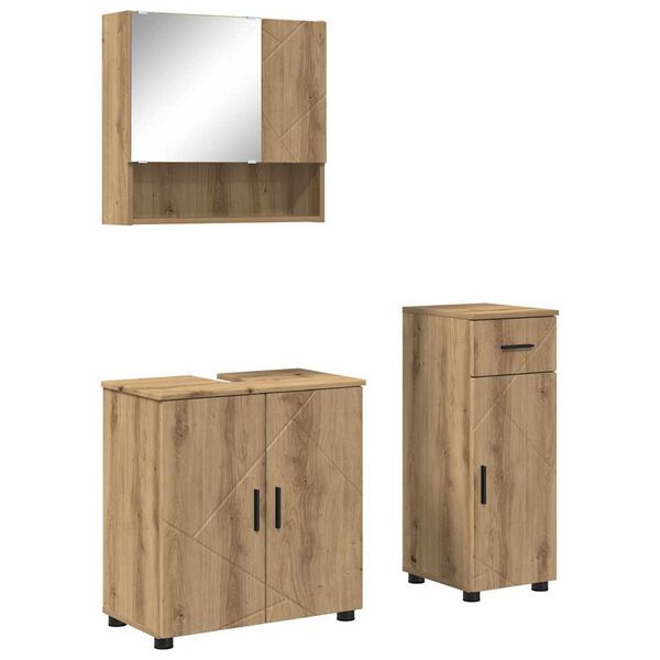 vidaXL Bathroom Furniture Set with Drawer with Door 3 pcs Artisan Oak