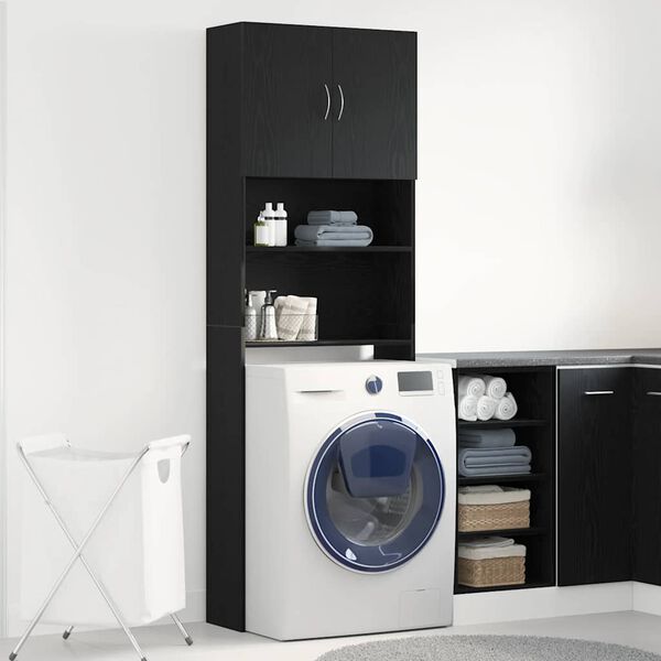 vidaXL Washing Machine Cabinet Black Oak 64x24x190 cm Engineered Wood