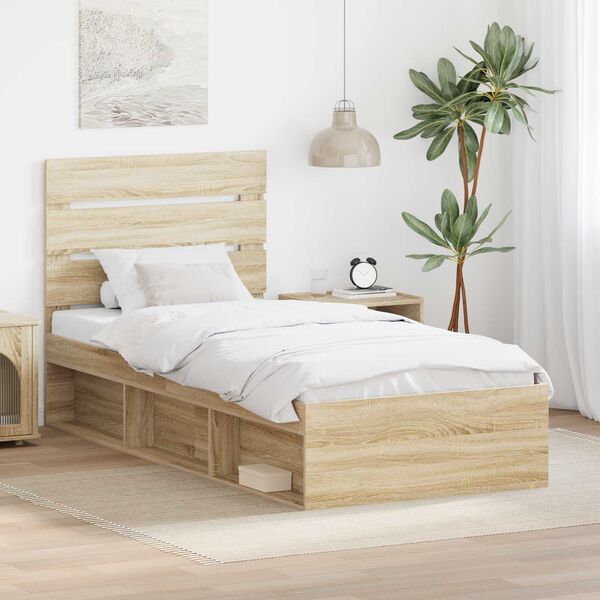vidaXL Bed Frame with Headboard Sonoma 90 x 190 cm Solid Pine Wood