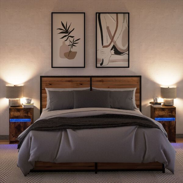 vidaXL Bedside Cabinets with LED Lights 2 pcs Smoked Oak Engineered Wood