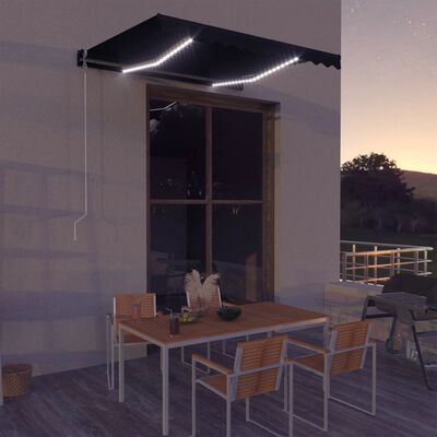 vidaXL Manual Retractable Awning with LED 300x250 cm Anthracite