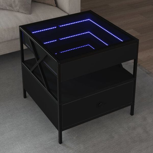 vidaXL Coffee Table with Infinity LED Black 50x50x51 cm
