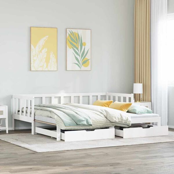 vidaXL Daybed with Trundle and Drawers without Mattress White 80x200 cm