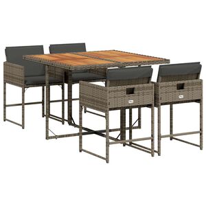vidaXL 5 Piece Garden Dining Set with Cushions Grey Poly Rattan