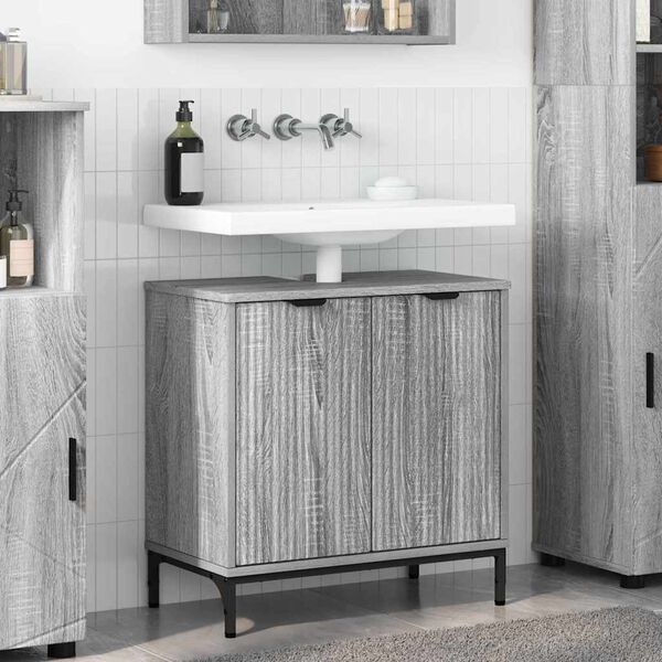 vidaXL Bathroom Sink Cabinet with Door Grey Sonoma 60.5 x 33.5 x 61 cm