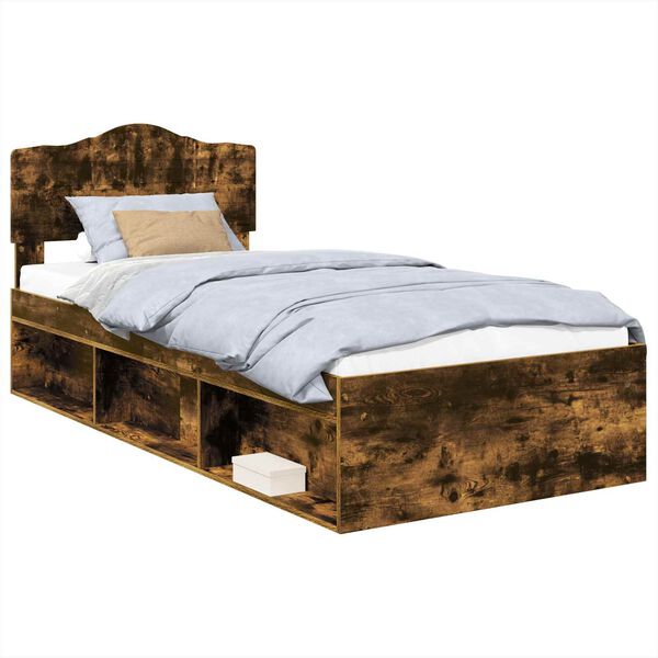 vidaXL Bed Frame with Headboard Smoked Oak 75 x 190 cm Solid Pine Wood