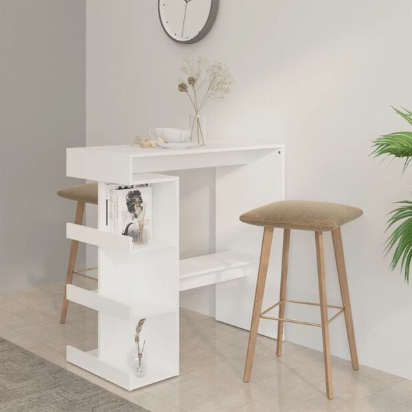 vidaXL Bar Table with Storage Rack White 100x50x101.5 cm Engineered Wood