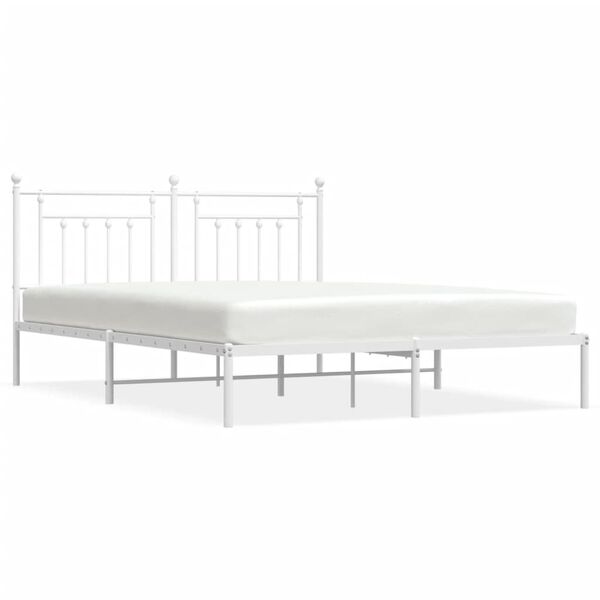 vidaXL Metal Bed Frame without Mattress with Headboard White 160x200cm