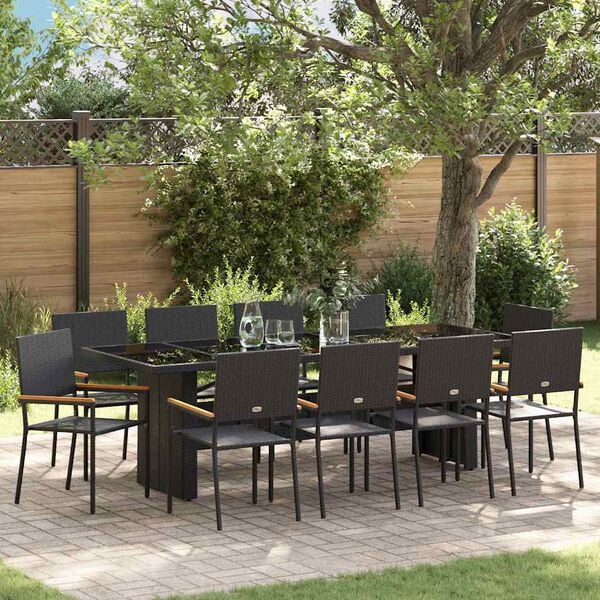 vidaXL Garden Dining Set 11 pcs Black Poly Rattan