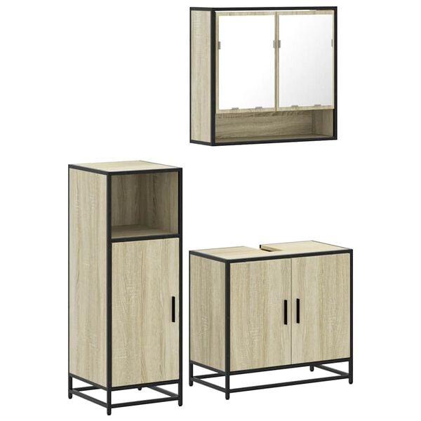 vidaXL 3 Piece Bathroom Furniture Set Sonoma Oak Engineered Wood