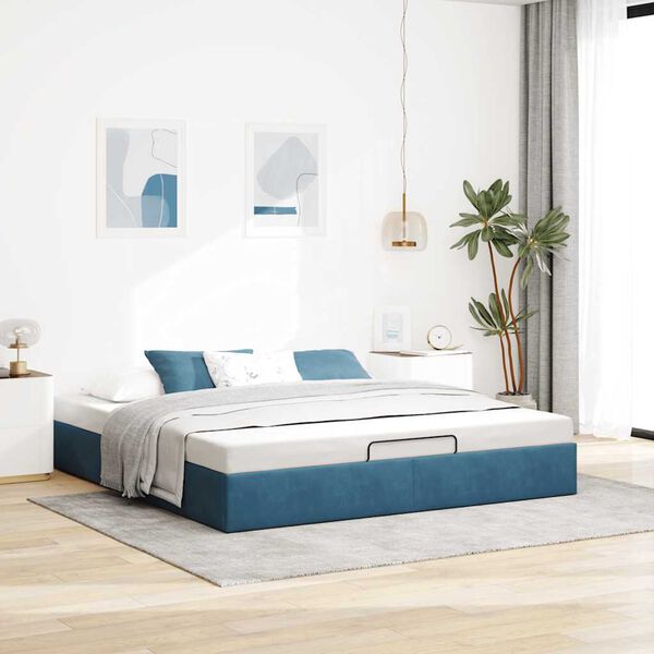 vidaXL Ottoman Bed Frame No Mattress Dark Blue 200x200 cm Velvet