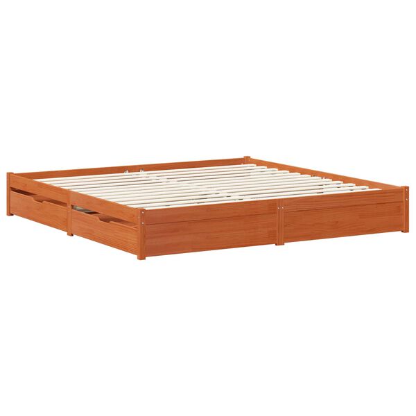 vidaXL Bed Frame with Drawer Wax Brown 200 x 200 cm Solid Pine Wood