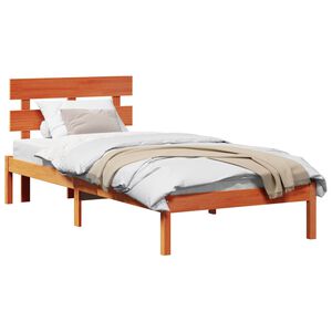 vidaXL Bed Frame with Headboard Brown 75 x 190 cm Solid Pine wood