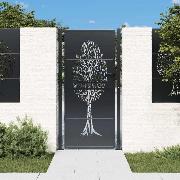 vidaXL Garden Gate Anthracite 100x200 cm Steel Tree Design