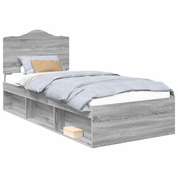 vidaXL Bed Frame Grey Sonoma 90 x 190 cm Solid Pine Wood