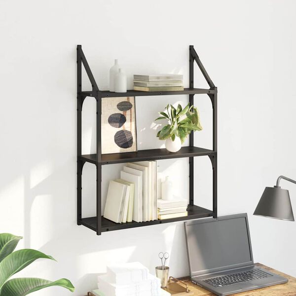 vidaXL Wall Shelf Black Oak 60 x 21 x 78.5 cm Engineered Wood