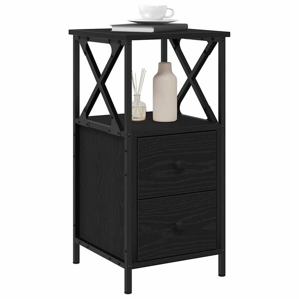 vidaXL Bedside Cabinet Black Oak 34 x 35.5 x 70 cm Engineered Wood