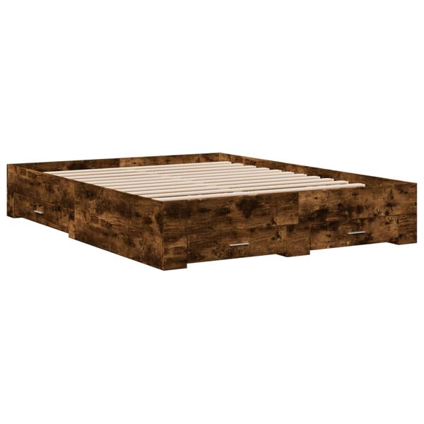 vidaXL Bed Frame with Drawers without Mattress Smoked Oak 140x200 cm