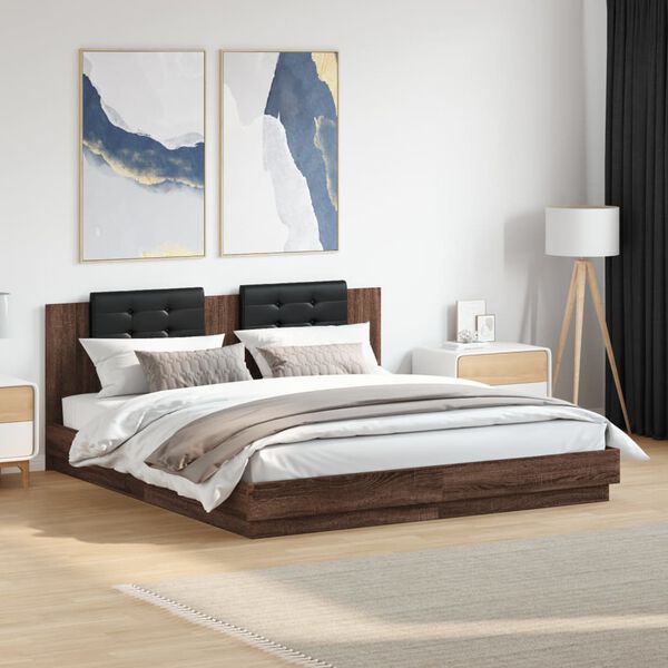 vidaXL Bed Frame with LED without Mattress Brown Oak 200x200 cm