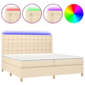 vidaXL Box Spring Bed with Mattress&LED Cream 200x200 cm Fabric