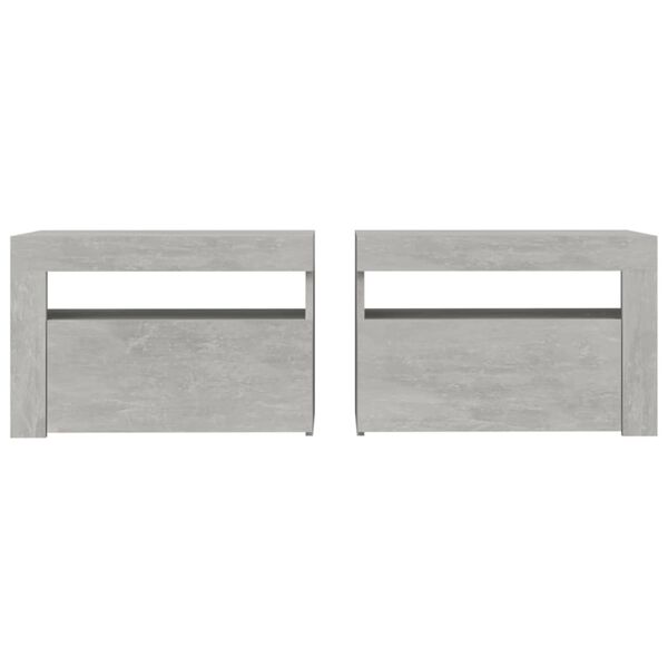 vidaXL Bedside Cabinets 2 pcs with LEDs Concrete Grey 60x35x40 cm