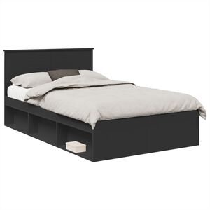 vidaXL Bed Frame with Headboard Black 135 x 190 cm Engineered wood