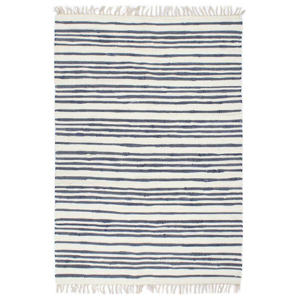 vidaXL Hand-woven Chindi Rug Cotton 200x290 cm Blue and White