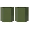 vidaXL Garden Planter 2 pcs Olive Green Hexagon 46x40x45 cm Steel