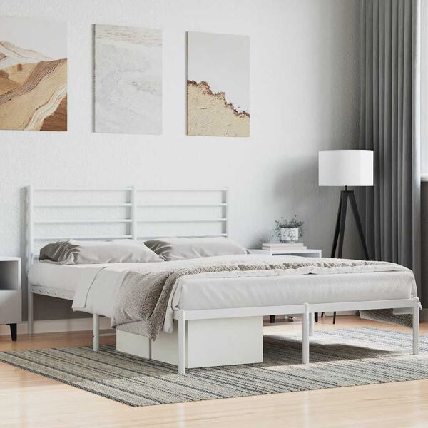 vidaXL Metal Bed Frame without Mattress with Headboard White 120x200cm