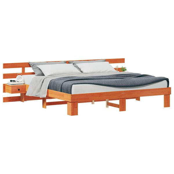 vidaXL Bed Frame with Headboard Brown 180 x 200 cm Solid Pine Wood