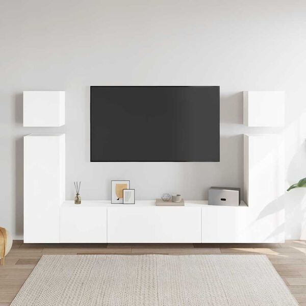 vidaXL 8 Piece TV Cabinet Set White Engineered Wood