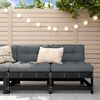 vidaXL Middle Sofas with Cushions 2 pcs Black Solid Wood Pine