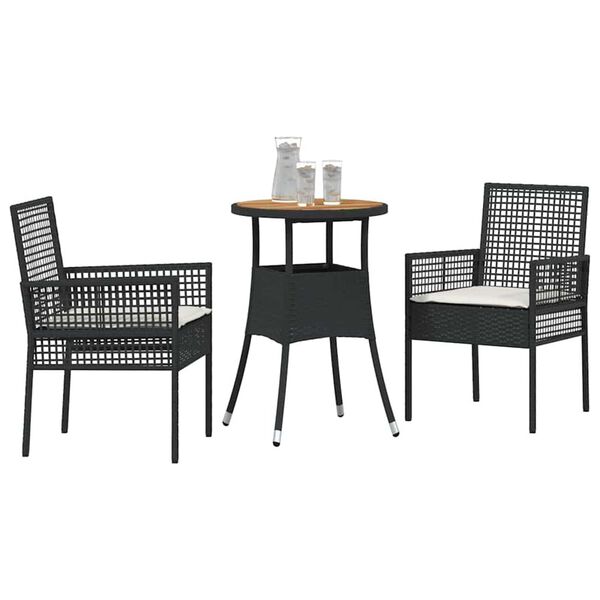vidaXL Garden Dining Set 3 pcs Black Poly Rattan