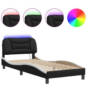 vidaXL Bed Frame with LED without Mattress "Hvar" Black and White 90x190 cm