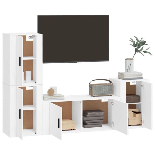 vidaXL 4 Piece TV Cabinet Set White Engineered Wood
