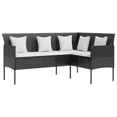vidaXL L-shaped Couch Sofa with Cushions Poly Rattan Black