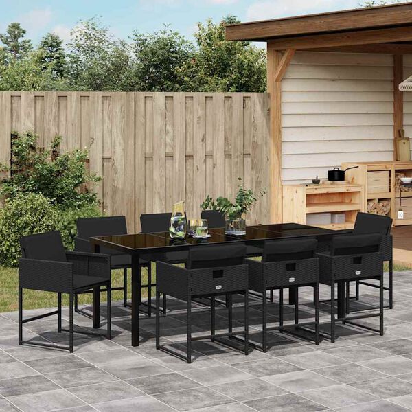 vidaXL Garden Dining Set 9 pcs Black Poly Rattan