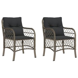 vidaXL Garden Chairs with Cushions 2 pcs Grey Poly Rattan