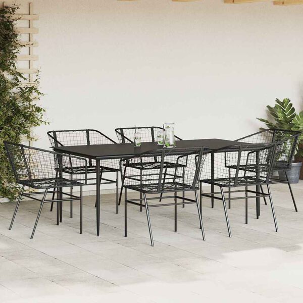 vidaXL 7 Piece Garden Dining Set Black Poly Rattan Glass