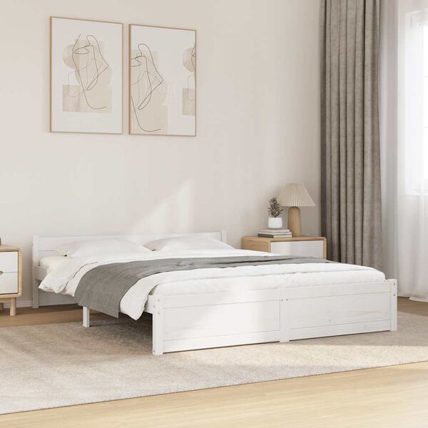 vidaXL Bed Frame without Mattress White Solid Wood 140x190 cm