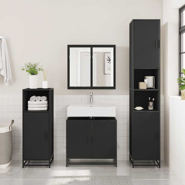 vidaXL Bathroom Sink Cabinet Black 65x33x60 cm Engineered Wood