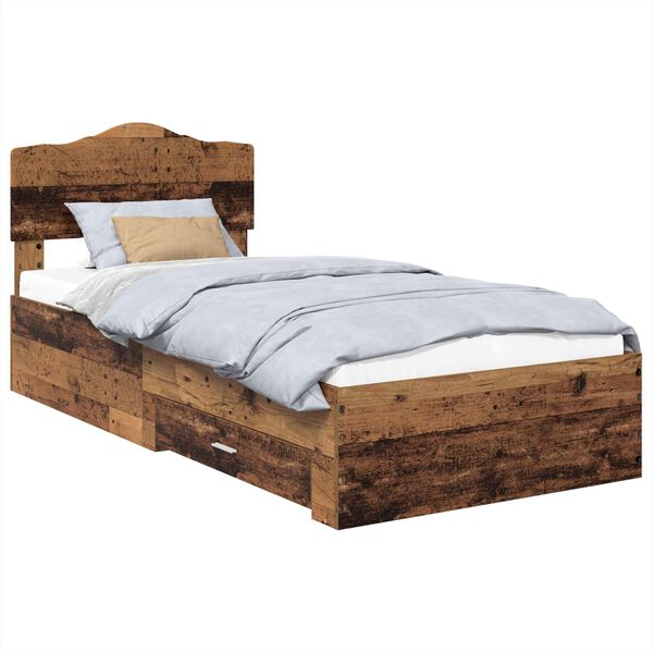 vidaXL Bed Frame with Headboard Old Wood 90 x 190 cm Engineered Wood