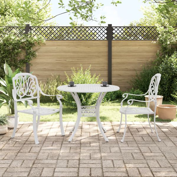 vidaXL 3 Piece Bistro Set White Cast Aluminium
