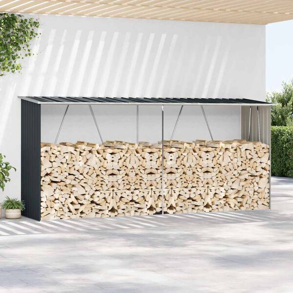 vidaXL Garden Log Storage Shed Galvanised Steel 330x84x152 cm Anthracite