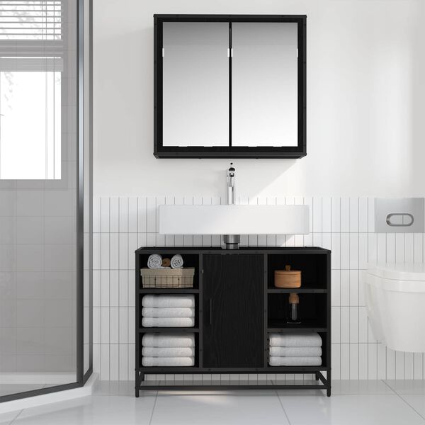 vidaXL Bathroom Furniture Set 2 pcs Black Oak Engineered Wood