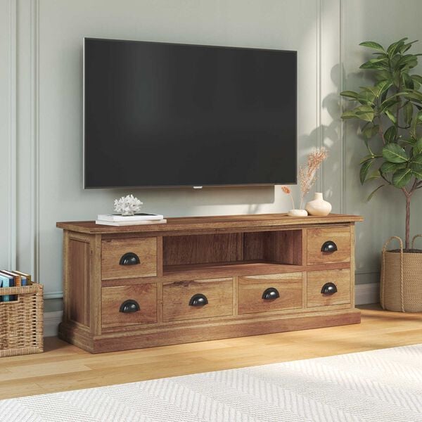 vidaXL TV Stand with Drawer Natural 110 x 30 x 40 cm Solid Teak Wood